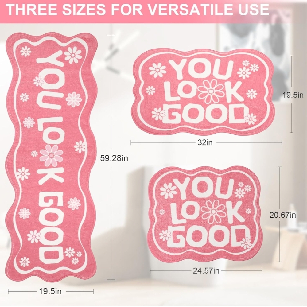 Pink Bathroom Rug Set - 'You Look Good' Design - Picture 3 of 8